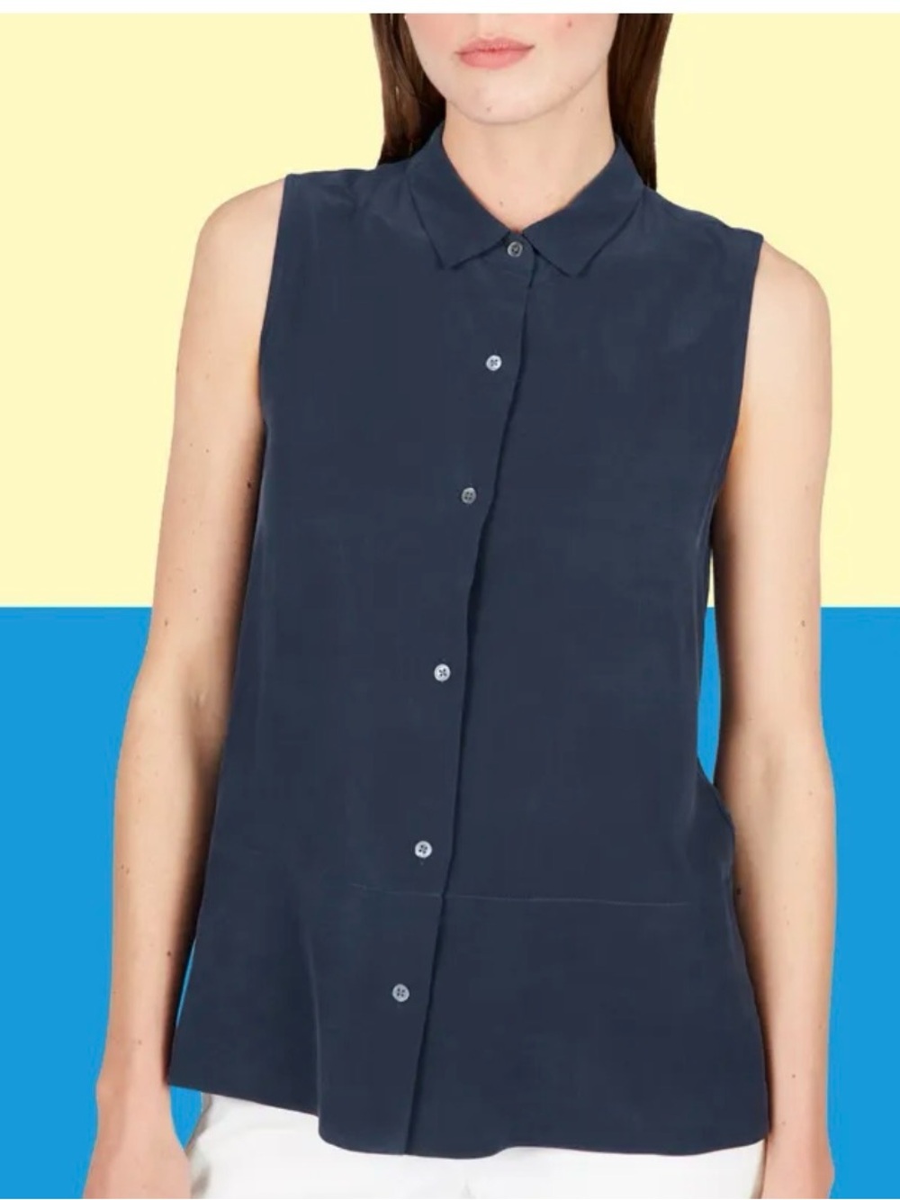 Everlane Womens Silk Collar Sleeveless Button Down ShirT BLUE Size 2